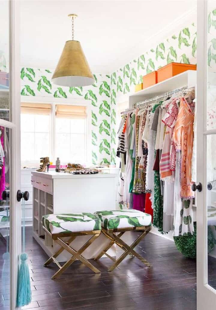 banana leaf wallpaper in a closet