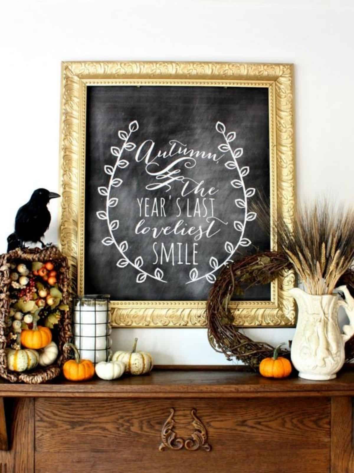 fall vignette with pumpkins