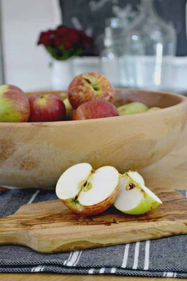 cut apple on cutting board