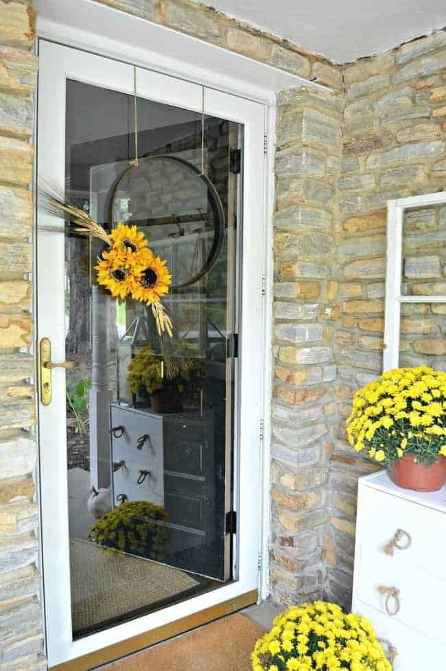 sunflower hoop wreath on door