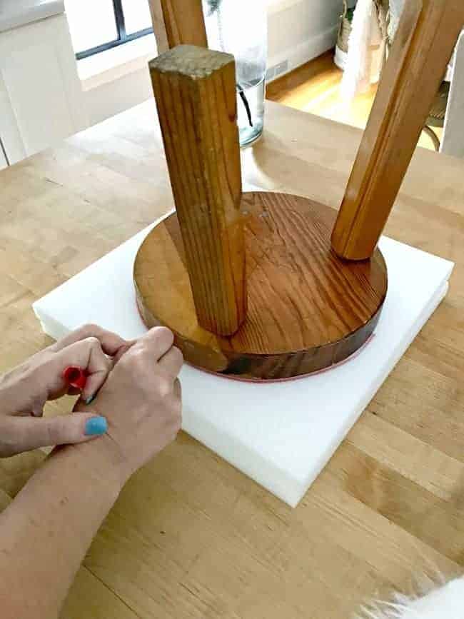 tracing foam from wood stool seat