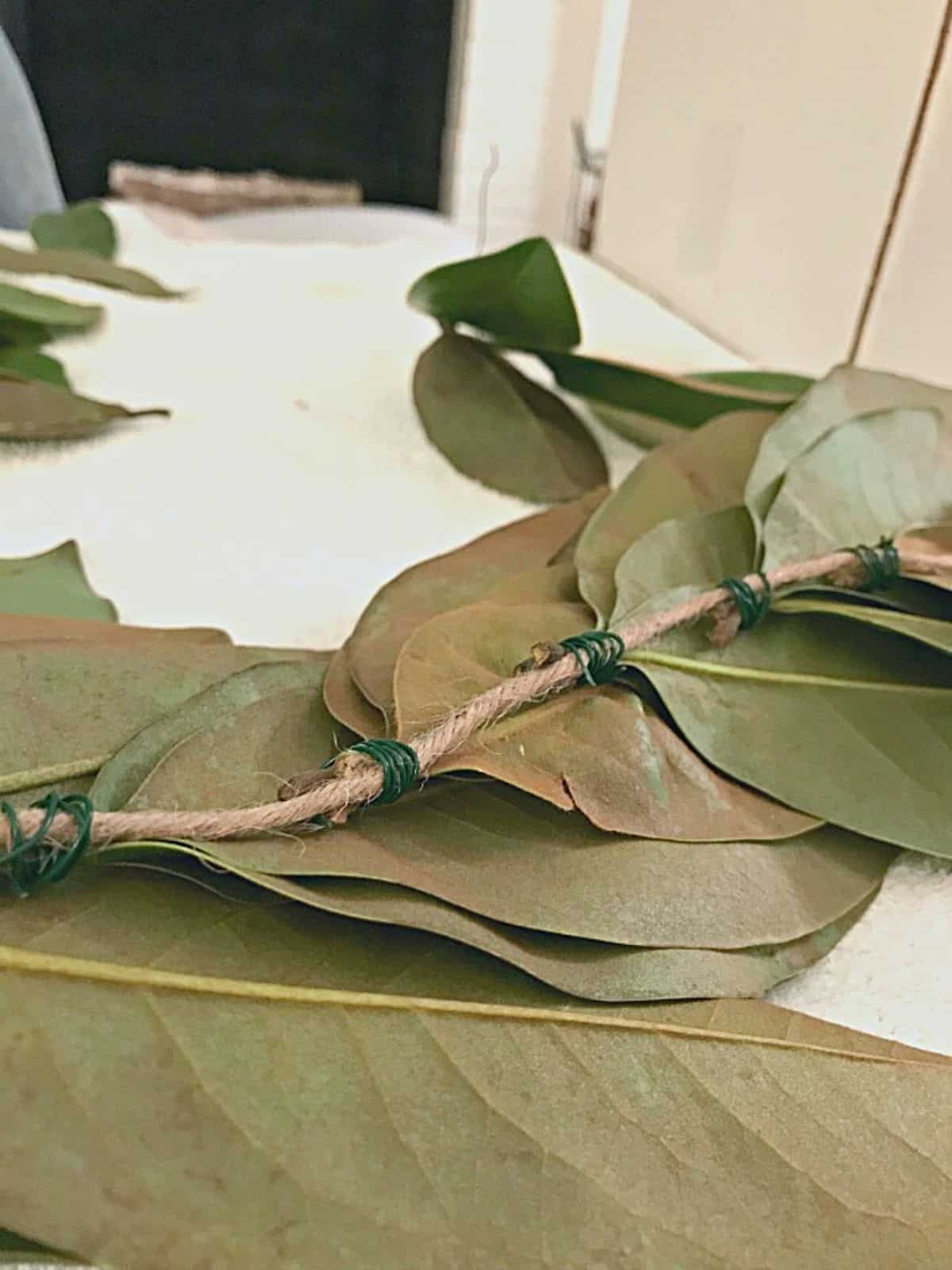 DIY Magnolia Leaf Garland pix back of magnolia leaf garland