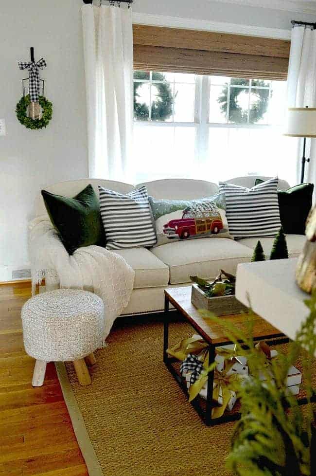 christmas living room sofa with pillows