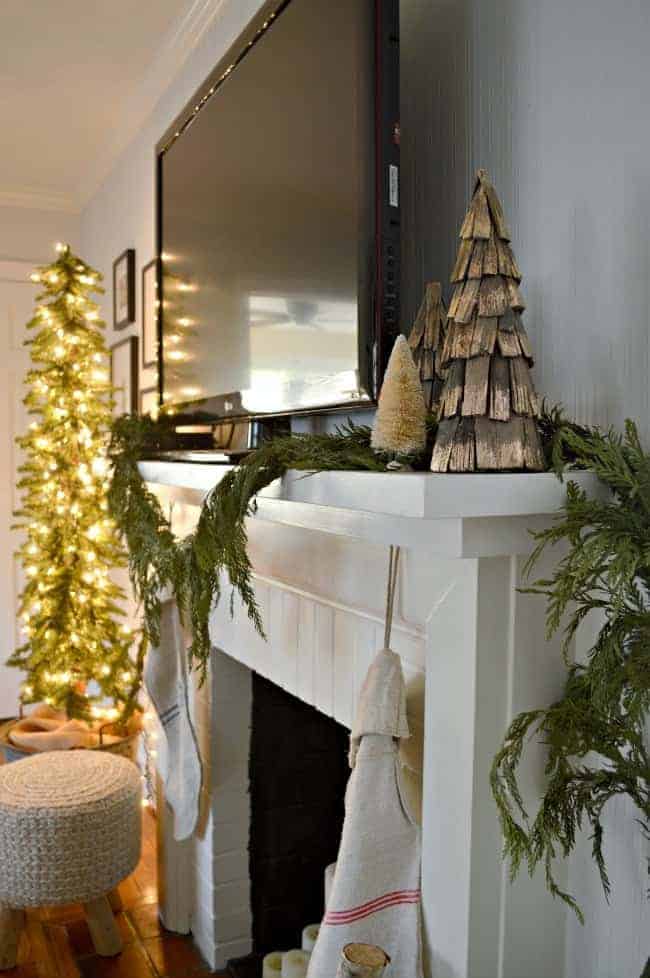 christmas living room fireplace and Christmas tree