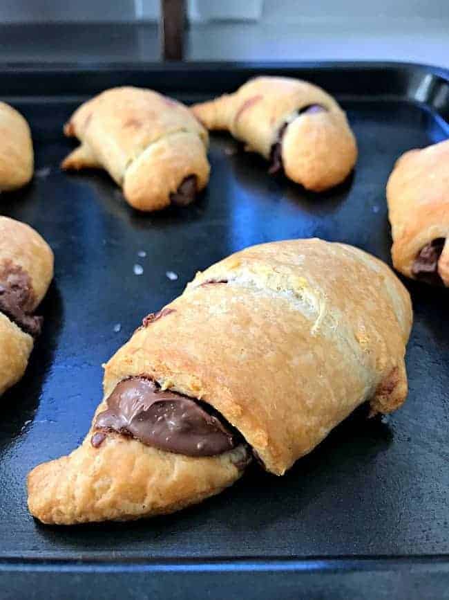 Nutella crescent rolls just baked on cookie sheet