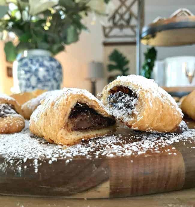 chocolate nutella crescent rolls on cutting board