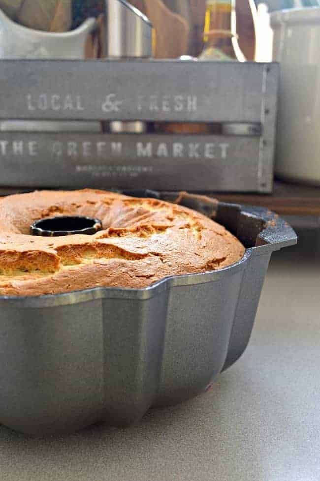 sour cream coffee cake cooling in a bundt pan