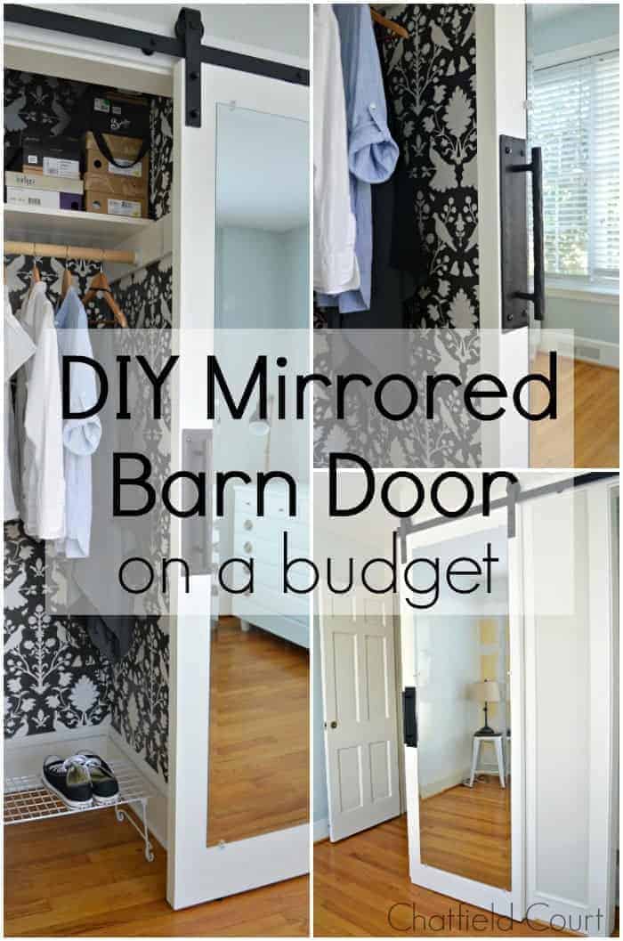 DIY mirrored barn door on a budget in different photos