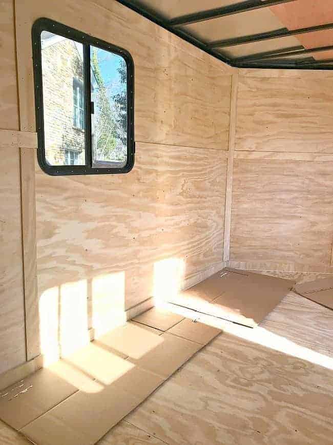 kitchen area with window in landscape trailer