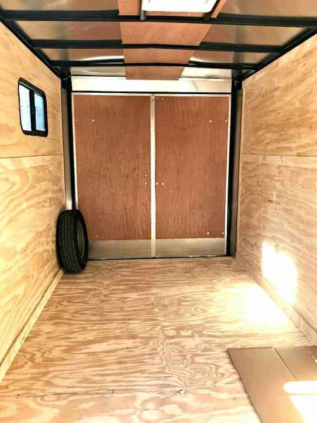 the back of the inside of the enclosed trailer camper