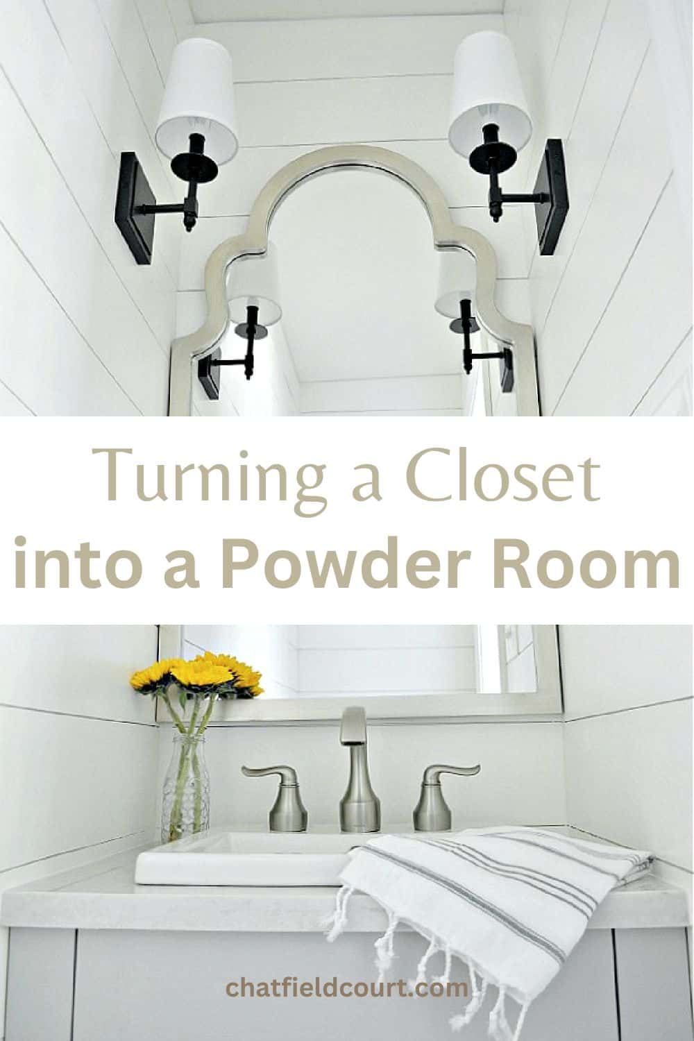bathroom vanity in a small powder room