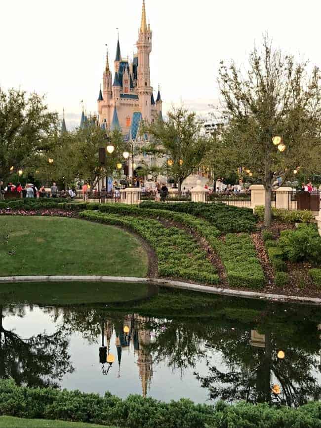 Cinderella's castle at dusk in Magic Kingdom, Walt Disney World