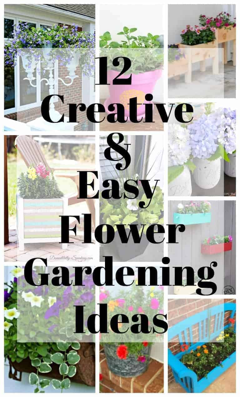 collage with flower gardening ideas and a large graphic on top