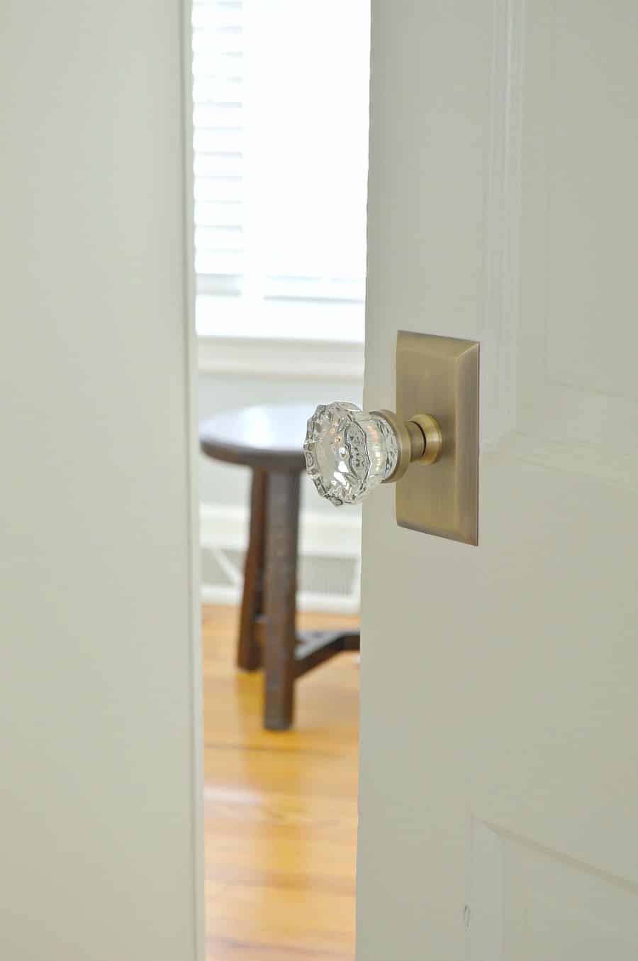 new glass door knob on the bedroom door