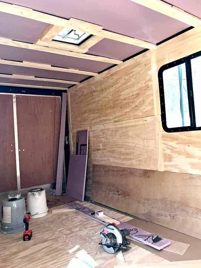 rigid insulation installed in ceiling in back of RV