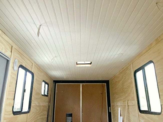 finished white tongue and groove ceiling in RV