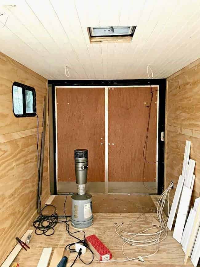 tongue and groove wood plank ceiling installed in RV