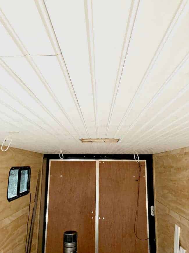 tongue and groove wood plank ceiling installed in RV