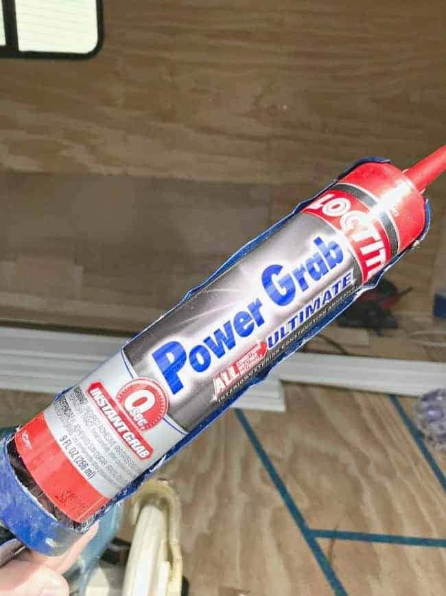 Power Grab construction adhesive to use on tongue and groove plank ceiling installation