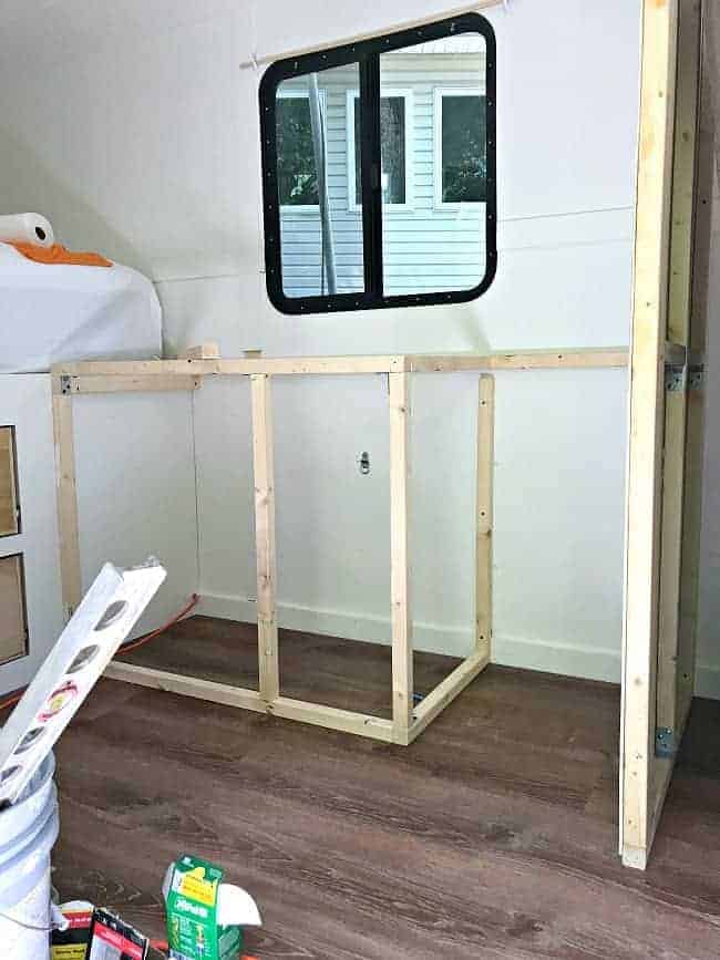 framing kitchen cabinets in cargo trailer conversion