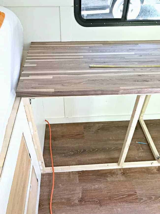 new walnut butcher block countertop installed for our RV renovation 