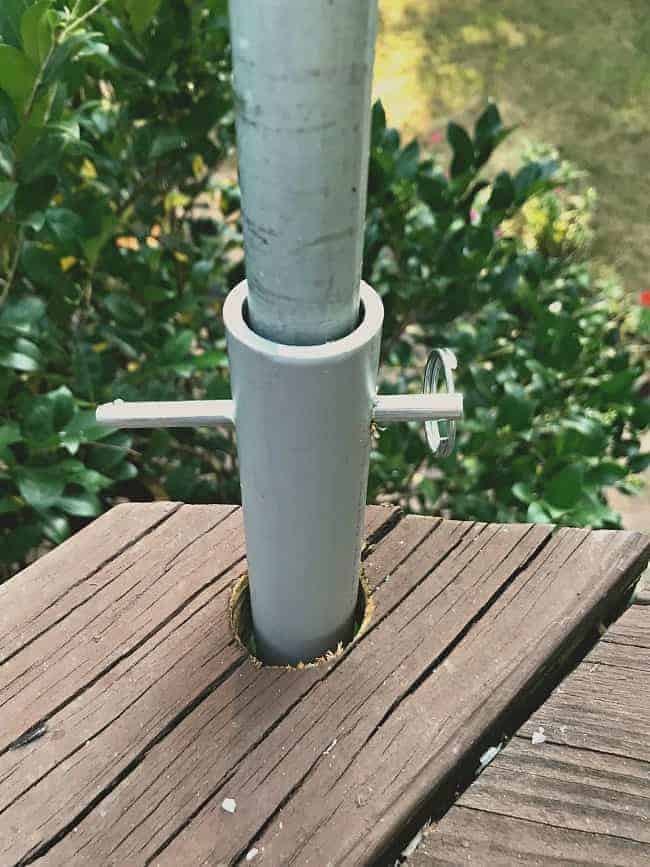 one pipe inside another pipe to make a bird feeder pole 