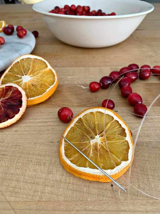 dried orange slices and cranberries for garland