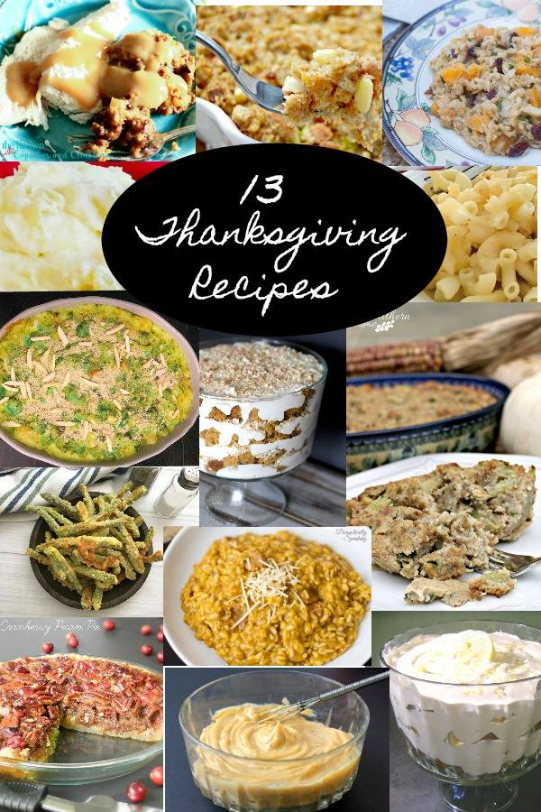 collage of 13 Thanksgiving recipes and large graphic