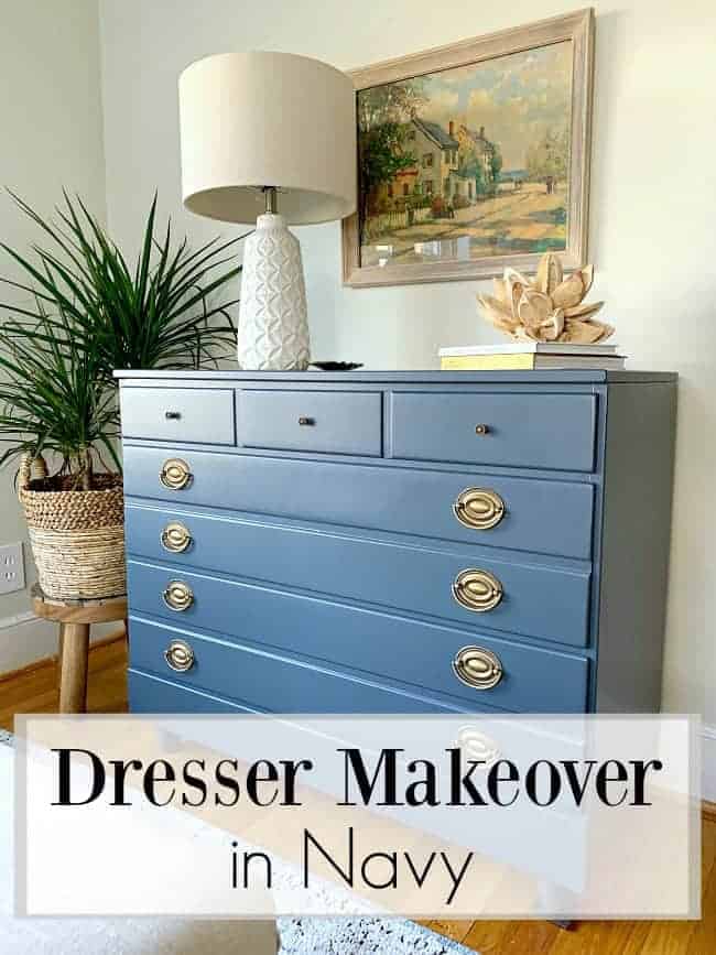 navy dresser in bedroom