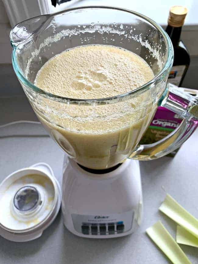 blender with chicken stock and pureed vegetables