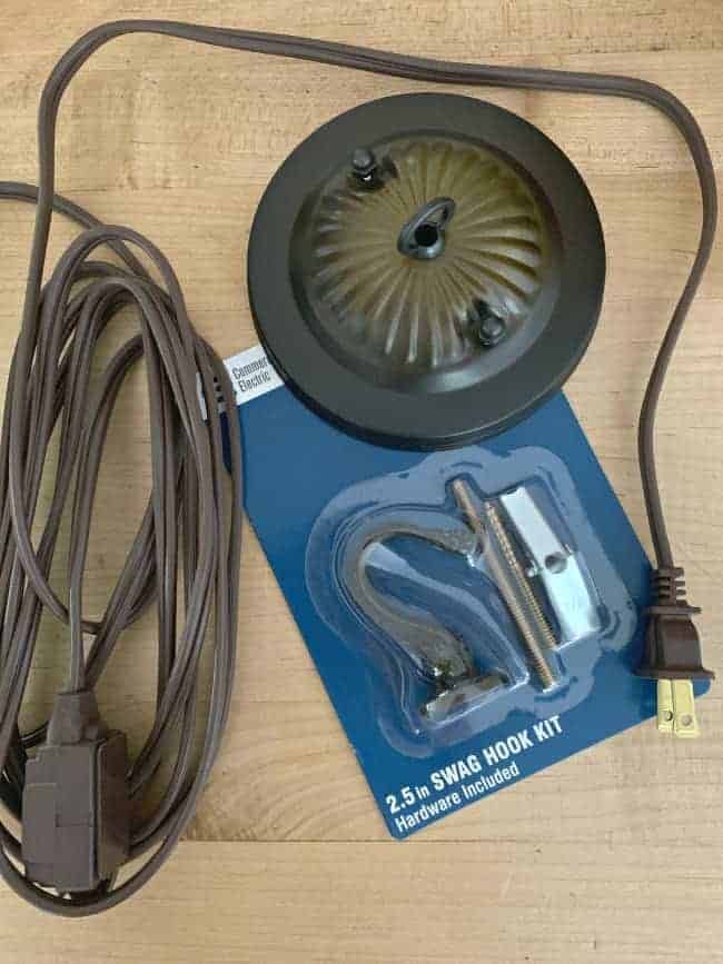 extension cord, swag hook kit package and light fixture canopy