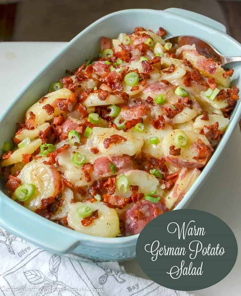 view of German potato salad in a casserole dish