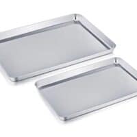 TeamFar Baking Sheet Cookie Sheet Set of 2, Pure Stainless Steel baking Pan Tray Professional, Non Toxic & Healthy, Mirror Finish & Rust Free, Easy Clean & Dishwasher Safe