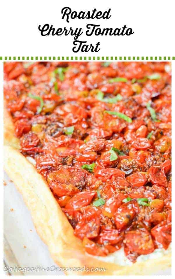 top corner view of oven roasted cherry tomato tart