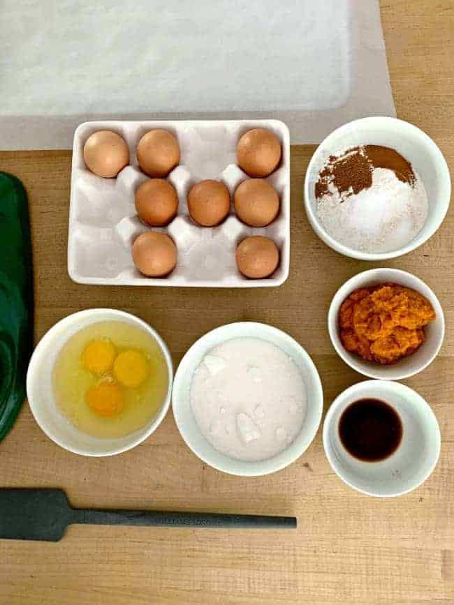 overhead view of ingredients to make easy pumpkin cake