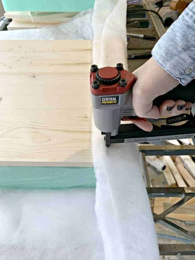 stapling quilt batting over foam on storage ottoman's lid