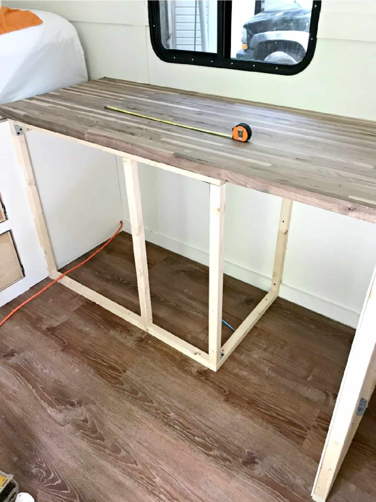 RV kitchen cabinet frame and countertop