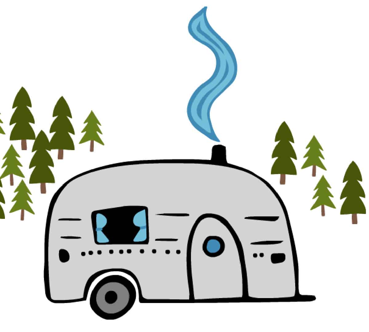 graphic with RV and pine trees