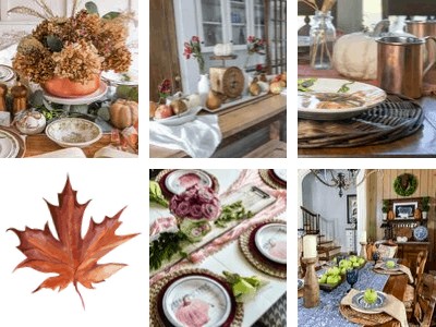 collage of 5 fall tablescapes