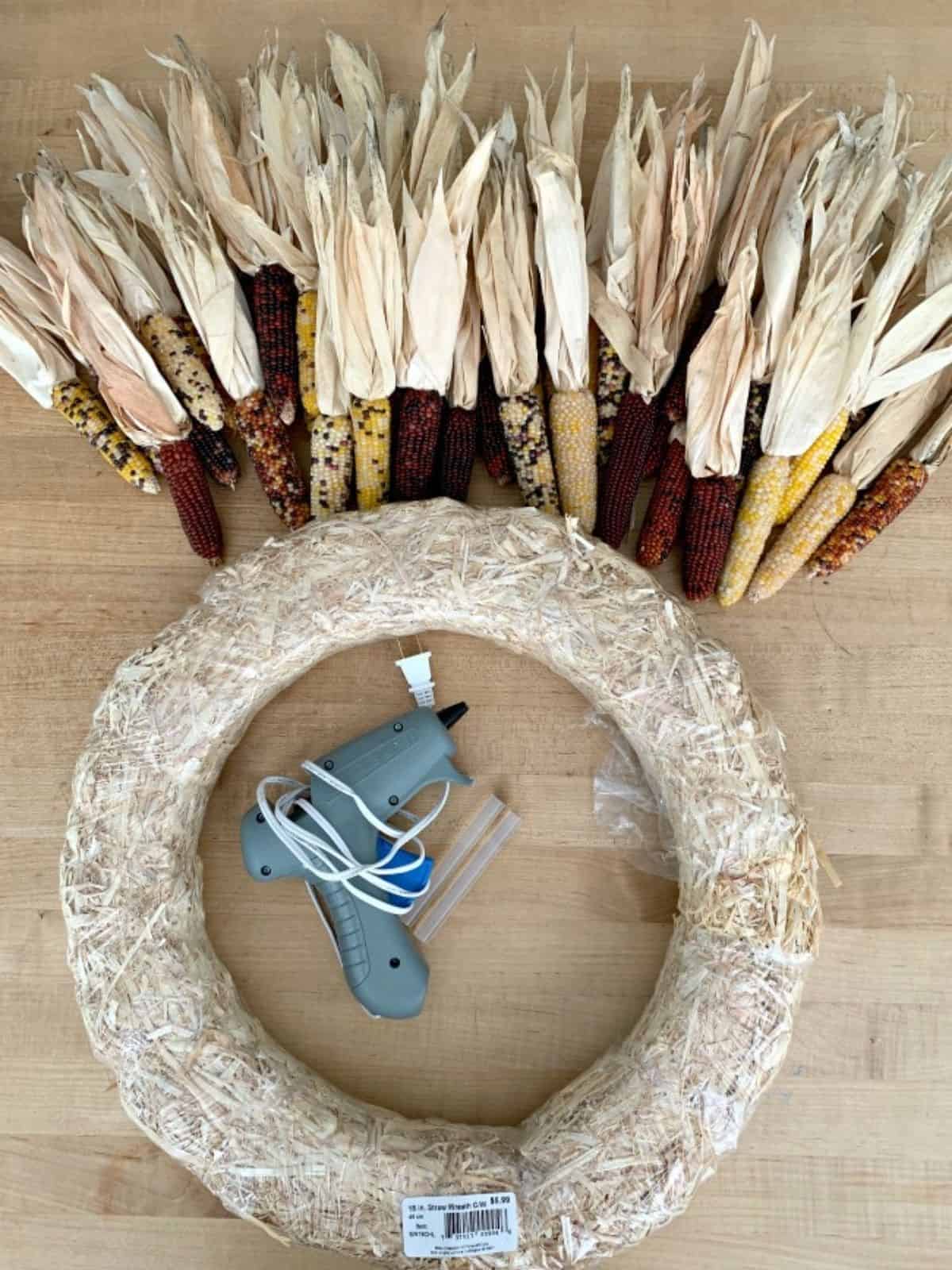 Indian corn and straw wreath form