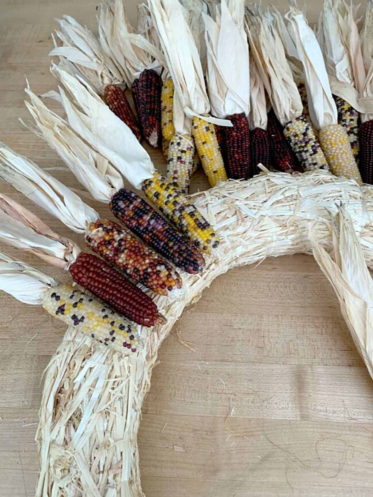 Indian corn on straw wreath form