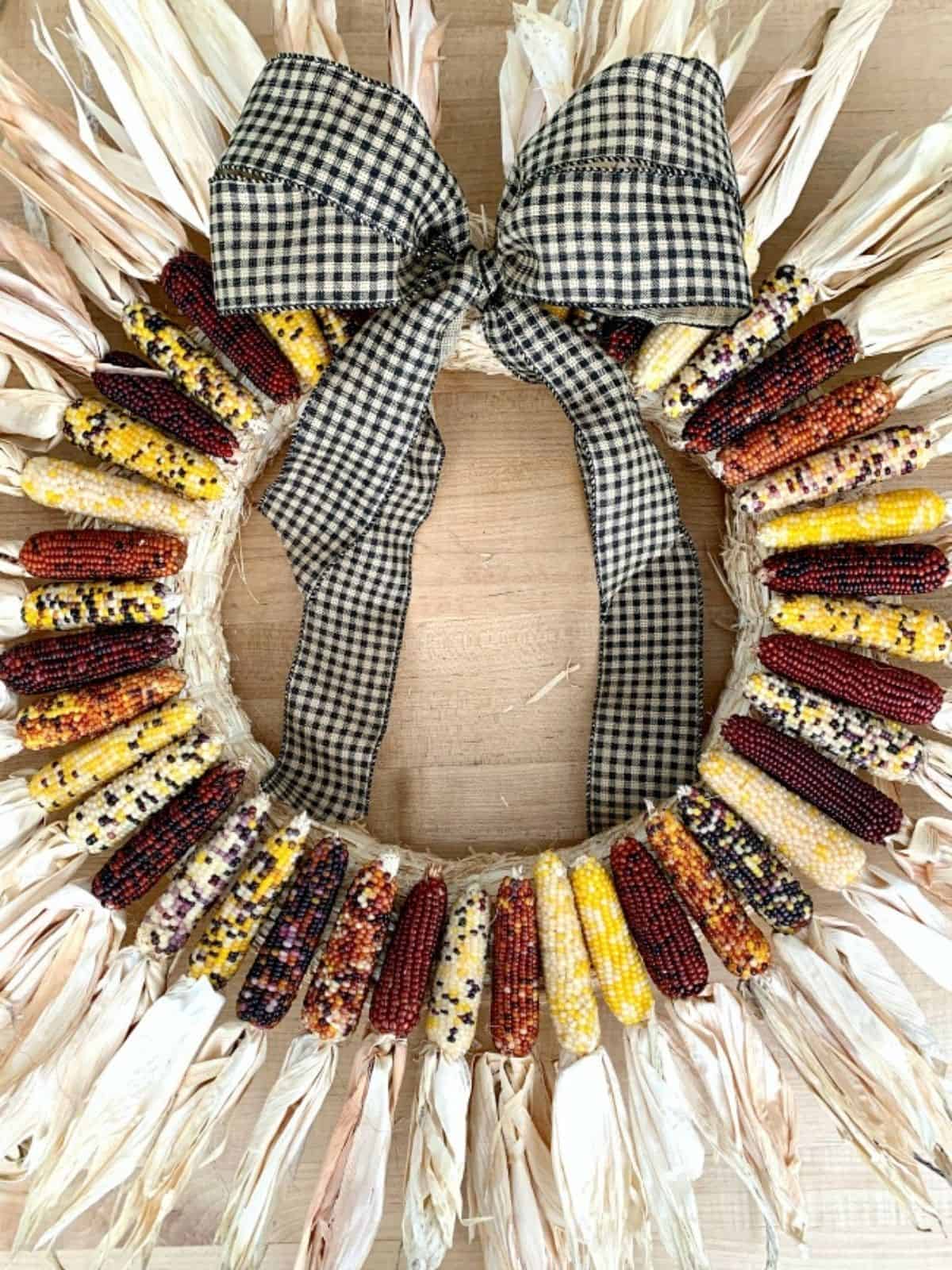 Indian corn wreath with bow