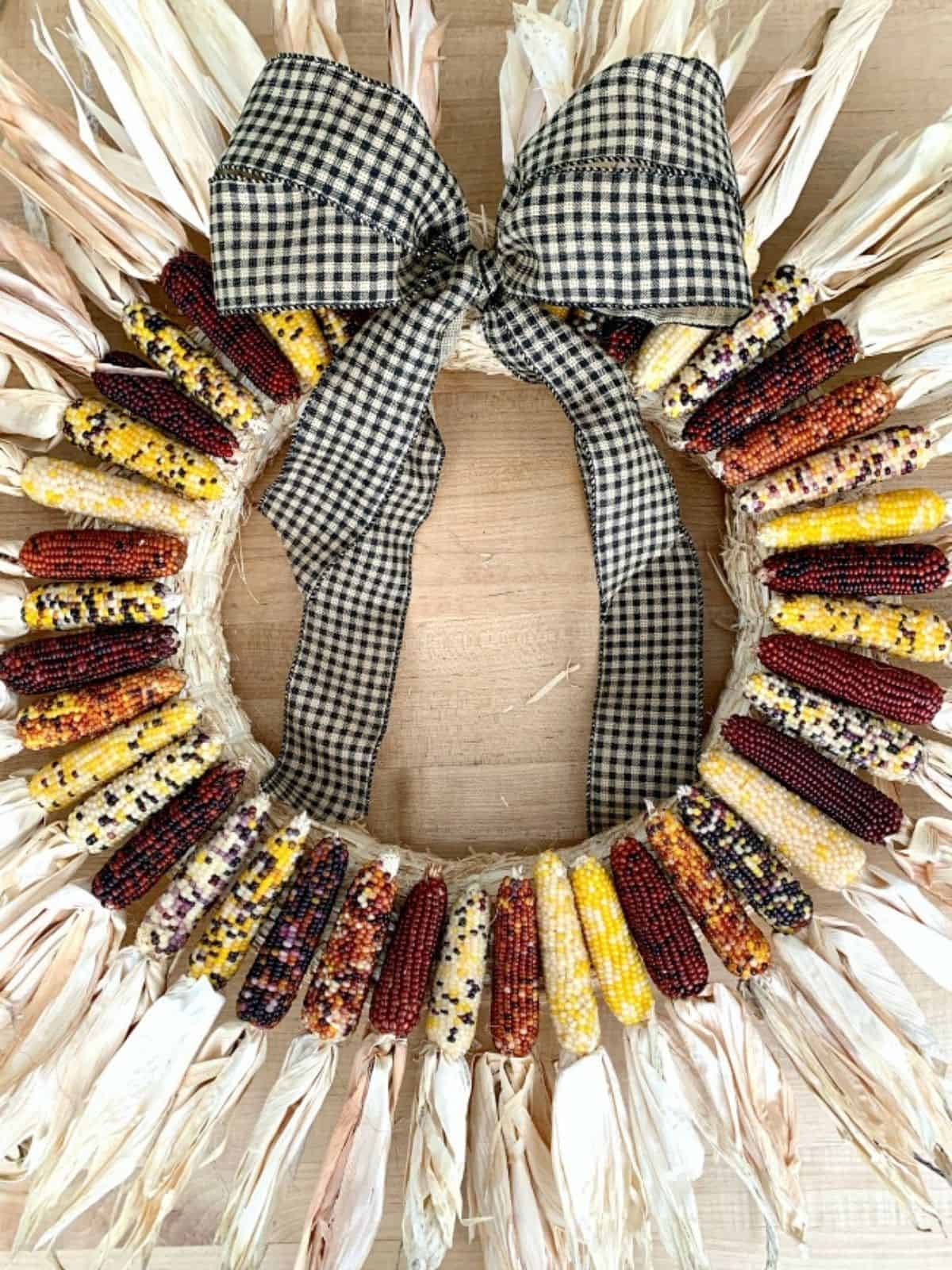 Indian corn wreath with bow
