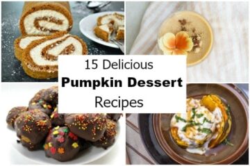 collage of 4 pumpkin desserts with a large graphic