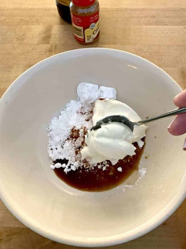 mixing ingredients for mascarpone cream filing