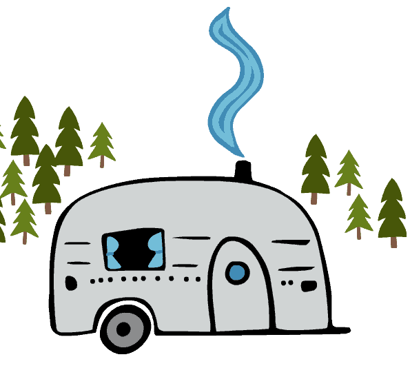 graphic with RV and pine trees