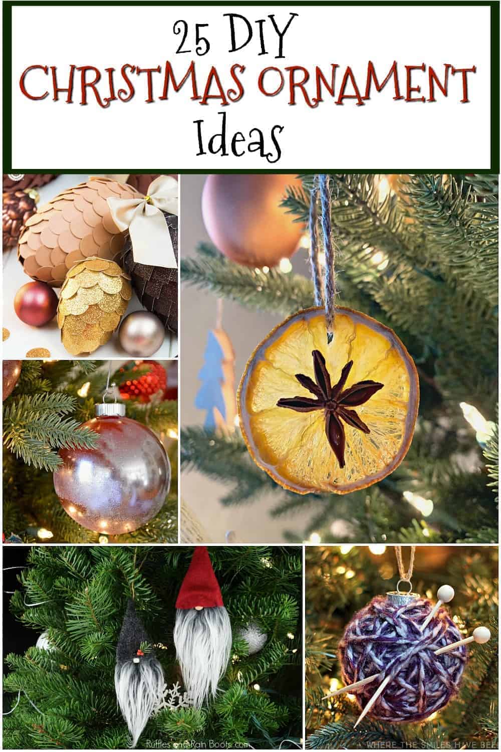 collage of DIY Christmas ornaments and a large graphic