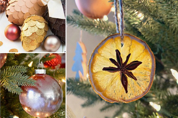 collage of 3 diy christmas ornaments