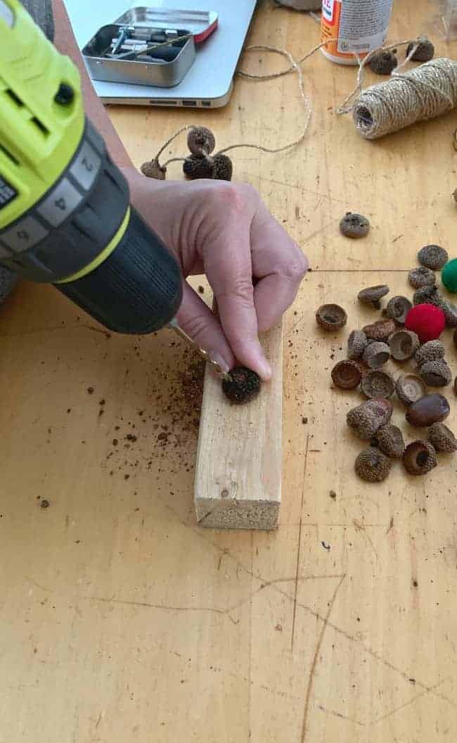 drilling holes in acorn top