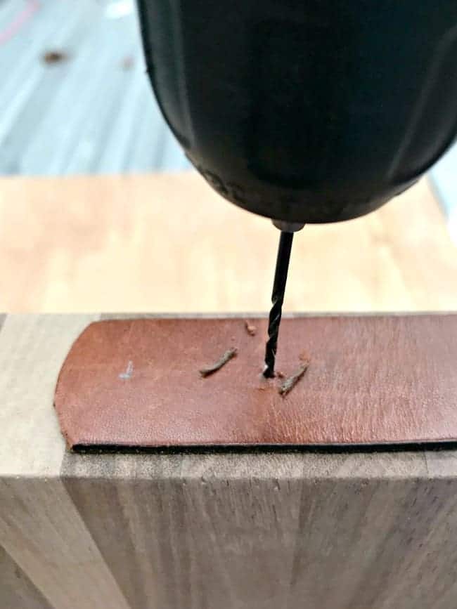 drilling holes through leather strap and butcher block 